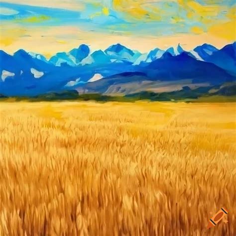 Impressionist Painting Of Golden Wheat Fields And Mountains On Craiyon