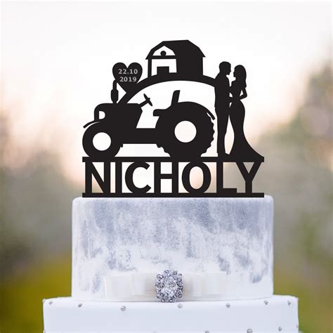 Farm Wedding Bride And Groom Cake Toppercountry Wedding Cake Topper