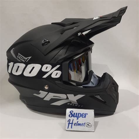 Jual Helm Jpx Cross Fox Polos Hitam Doff Dan Goggle Full Black