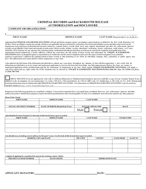 Free Background Check Authorization Forms Templatelab