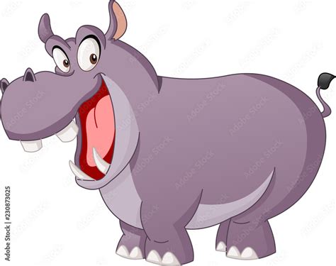 Cartoon cute hippo. Vector illustration of funny happy Hippopotamus ...