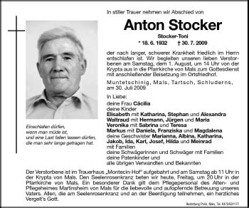 Traueranzeigen Von Anton Stocker Trauer Bz