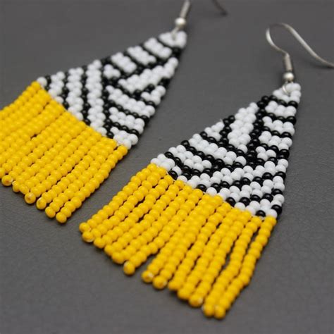 Yellow Bead Earrings Etsy