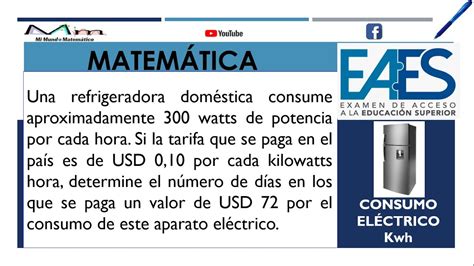 EAES MATEMÁTICA PROBLEMA DE CONSUMO ELÉCTRICO KILOWATTS HORA YouTube