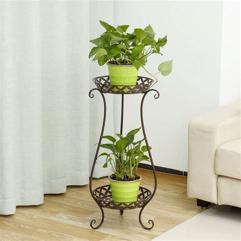 2 Tier Metal Plant Stand Flower Pot Holder Shelves Garden Home Indoor ...