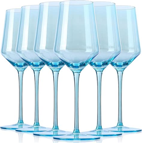 Amazon Blue Wine Glasses Set Of Hand Blown Long Stem Wine