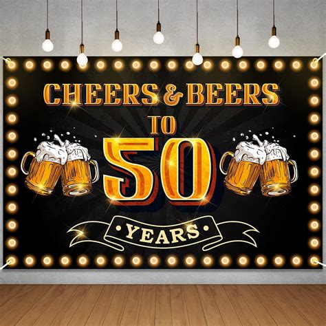 Cheers And Beers To 50 Years Banner Backdrop Happy 50th Birthday