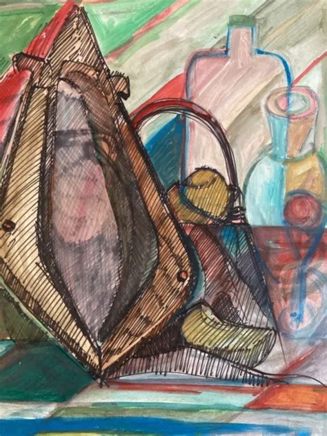 Beautiful Painting Gouache Still Life Cubist Elizabeth Ronget