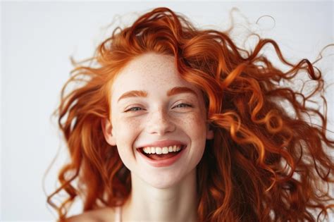 Premium Photo Portrait Of Beautiful Cheerful Redhead Girl With Flying