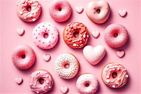 Premium Ai Image Pink Glazed Donuts With Sprinkles On Pink Background Top View Generative Ai