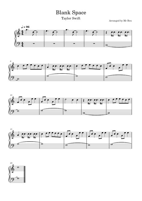 Blank Space Taylor Swift Easy Sheet Music For Piano Solo