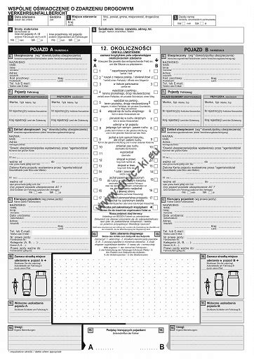 Wspólne oświadczenie o zdarzeniu drogowym PL DE 657 Cena Opinie