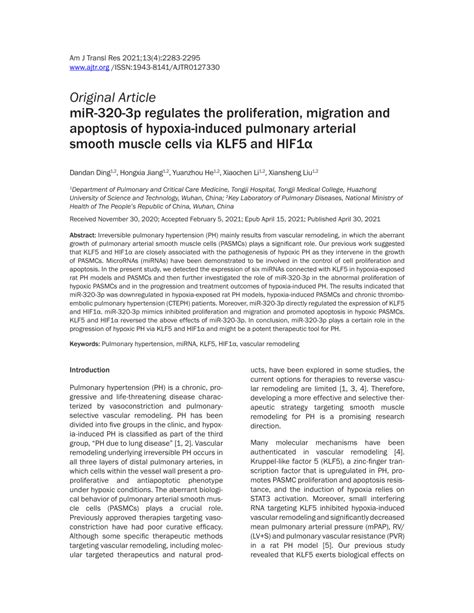 PDF MiR 320 3p Regulates The Proliferation Migration And Apoptosis