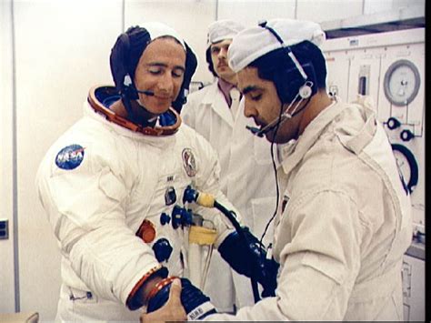 Apollo 15 crew during suiting up operations at KSC prior to launch