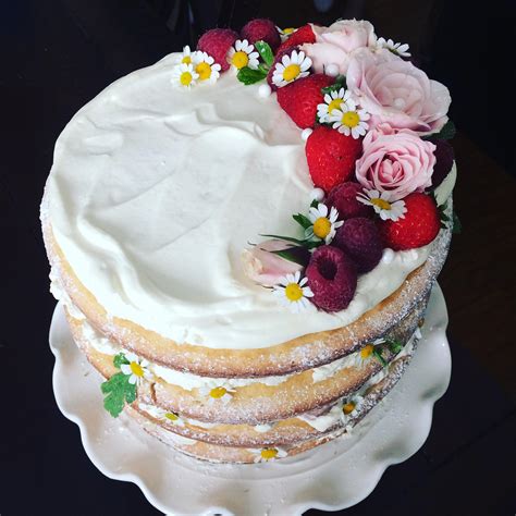 Homemade Strawberry Raspberry Naked Cake R Food