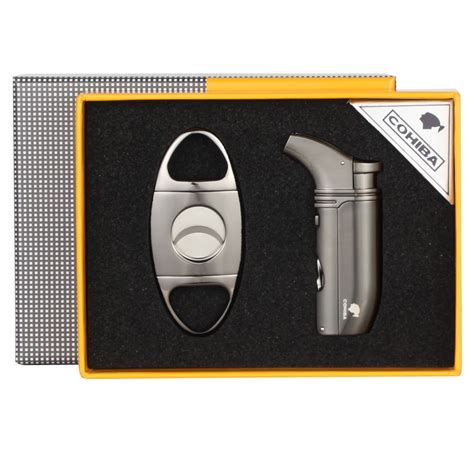 Cohiba Cigar Scissors Cigarette Lighter Accessories Set Metal Cigarette Lighter Butane Gas Wind