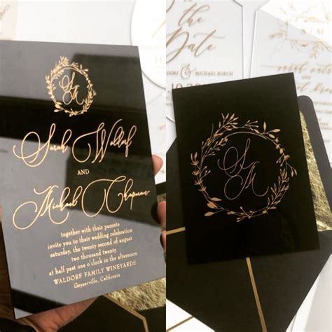 Black Acrylic Gold Wedding Invitation Clear Perspex Double Etsy