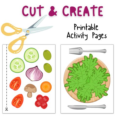 Printable Veggies, Cut and Paste Salad Assembly Kit, Printable Crafts