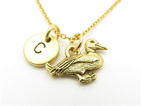 Duck Necklace Duck Charm Necklace Antique Gold Duck