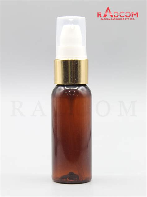 30ML Boston Amber Pet Bottle With White Nozzle Pump With Golden