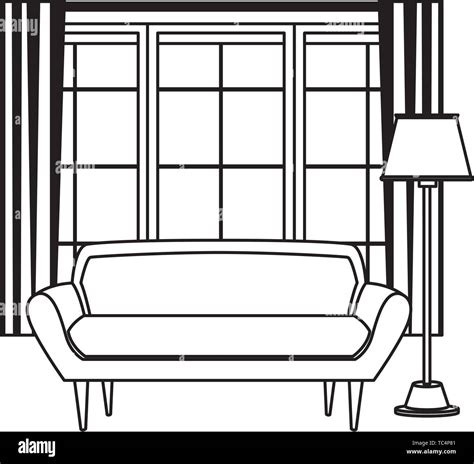 living room elements icon cartoon black and white Stock Vector Image ...