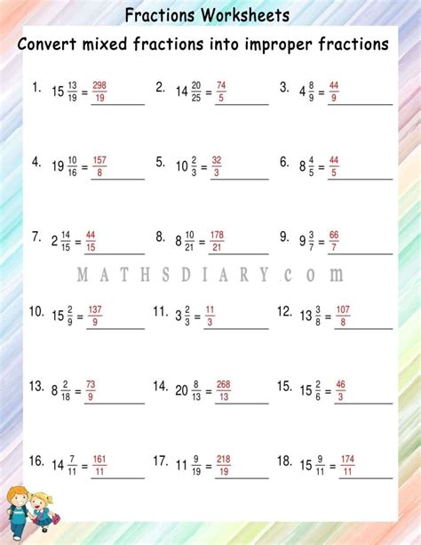 Convert Mixed Fractions To Improper Fractions Worksheets Math Worksheets