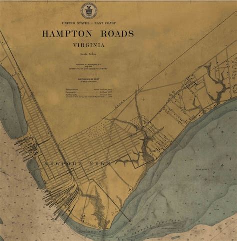 Hampton Roads Virginia 1915 Nautical Map Harbors 3 400 By Oldmap