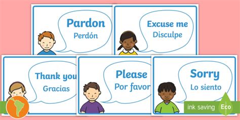 Good Manners Vocabulary Display Posters English Spanish Good Manners