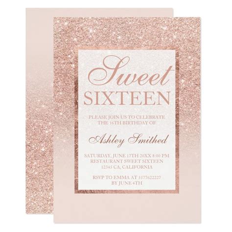 Faux Rose Gold Glitter Elegant Chic Sweet Invitation Zazzle