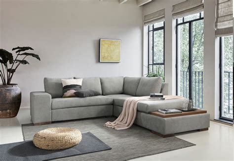 Lilola Home Bianca Light Gray Woven Fabric Sectional Sofa With Console