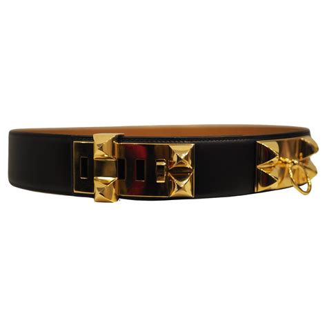 Herm S Collier De Chien Black Leather Gold Hardware Belt For Sale At