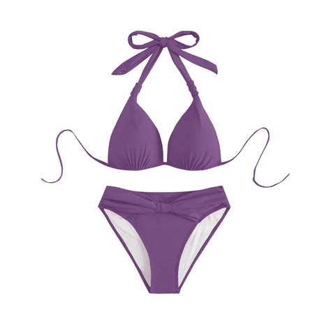 Utsjkr Deals Bikini Sets For Women Two Piece Triangle Swimsuit Halter Ruched Cheeky Bathing Suit