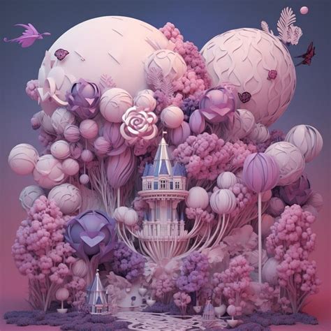 Premium AI Image Generative AI Pink Hot Air Balloon With Flowers And Fantasy Landscape
