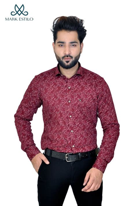 Mark Estilo Maroon Cotton Printed Shirt Casual Full Sleeves At Rs 450