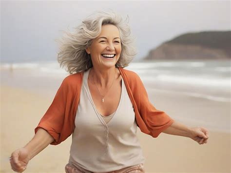 Premium Photo Happy Smiling Mature Senior Woman On Beach Or Womens
