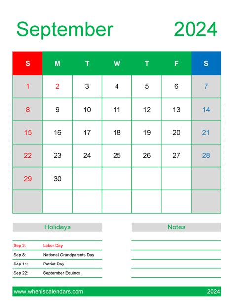 2024 September Holiday Calendar S9190