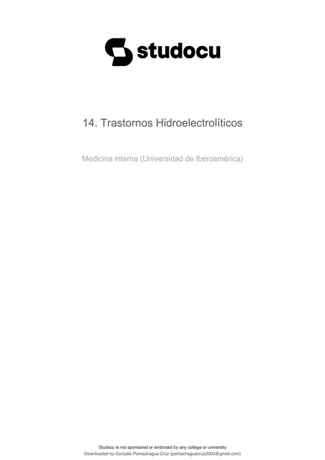 Solution Trastornos Hidroelectroliticos Studypool