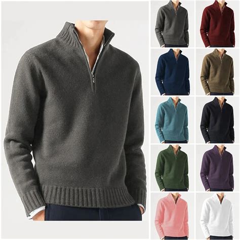 Men S Cashmere Zipper Basic Sweater Winter Men S Fleece Thicker Sweater