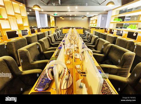 Modern Internet Cafe Interior Stock Photo Alamy