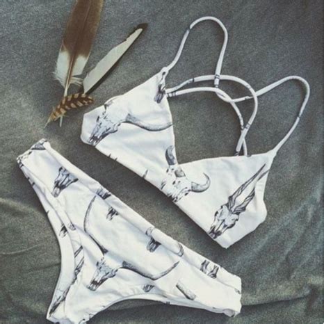 Cute Print White Grey Two Piece Bikini On Luulla