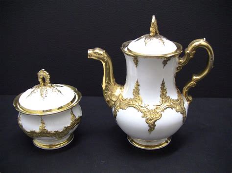 Antique MEISSEN Crossed Swords Heavy Gold Encrusted White Teapot and ...