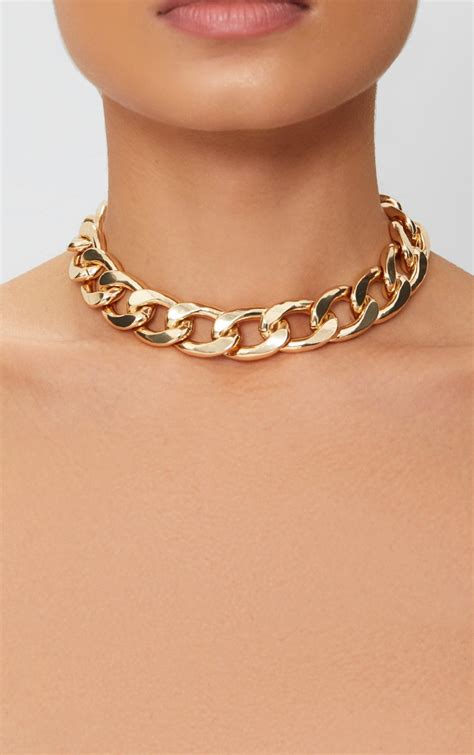 Gold Chunky Chain Choker Accessories Prettylittlething Ca