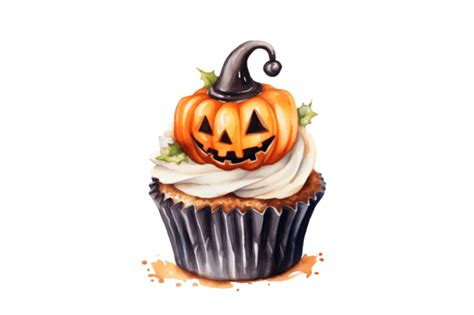 Watercolor Halloween Cupcake Clipart Graphic By Watercolorbykr · Creative Fabrica