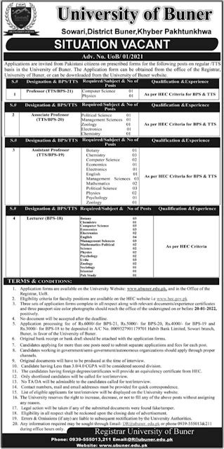 University Of Buner Jobs 2022 Download Application Form