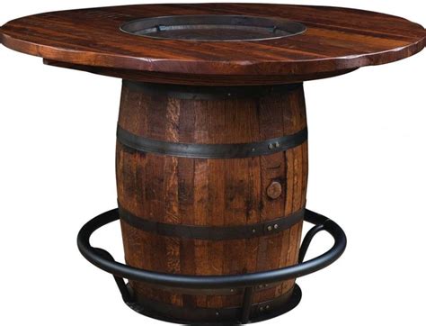 Reclaimed Whiskey Barrel Pub Table With Footrest 48 Reclaimed Barnwood