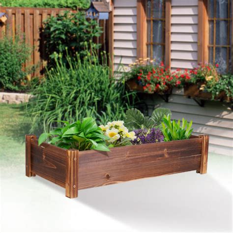 Large Rectangular Wooden Planters Garden Outdoor Flower Plant Herbs Pot