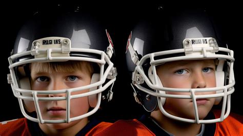 Helmet Football Two Boys With Head Gear Wearing College Helmets ...