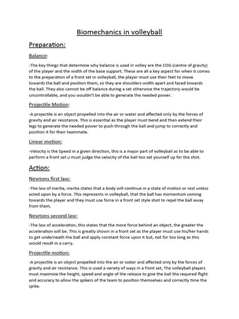 Biomechanics In Volleyball Pdf Force Newtons Laws Of Motion