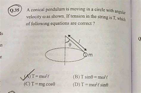 A Conical Pendulum Is Moving In A Circle With Angular Velocity As Shown