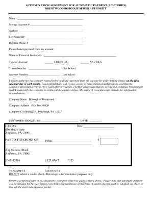 Fillable Online Authorization Agreement For Automatic Payment Fax